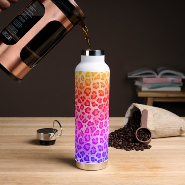 Rustic Texture Leopard Print Rainbow Water Bottle (Insitu (Coffee))