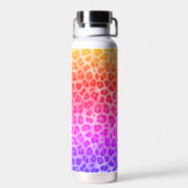 Rustic Texture Leopard Print Rainbow Water Bottle (Back)