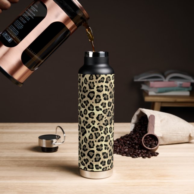Rustic Texture Leopard Print Sepia Water Bottle (Insitu (Coffee))