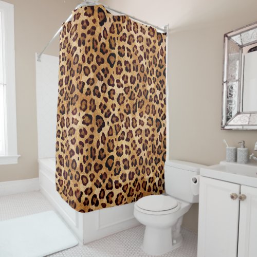 Rustic Texture Leopard Print Shower Curtain