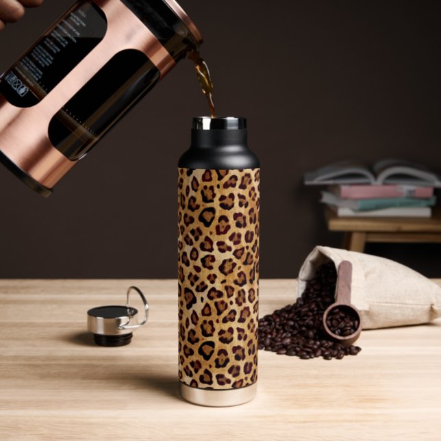 Rustic Texture Leopard Print Water Bottle (Insitu (Coffee))