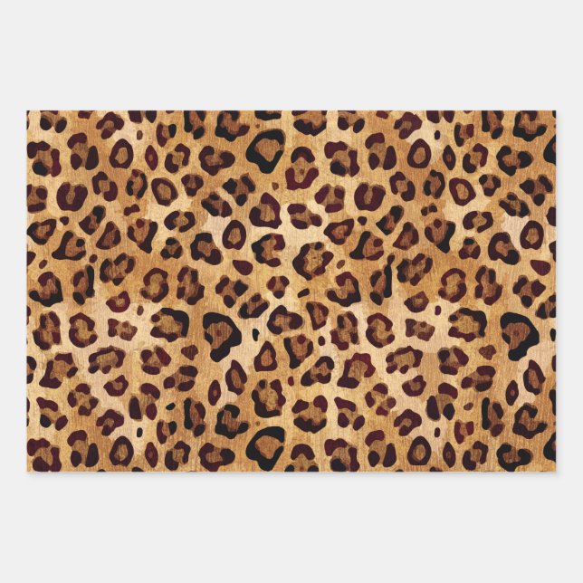 Rustic Texture Leopard Print Wrapping Paper Sheets (Front)