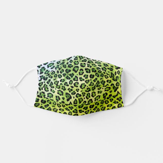 Rustic Texture Leopard Skin Print Spots Green Adult Cloth Face Mask (Front, Unfolded)