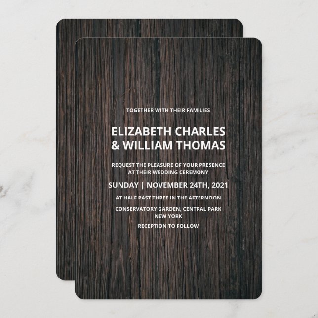 Rustic Textured Wooden Wedding Invitation (Front/Back)