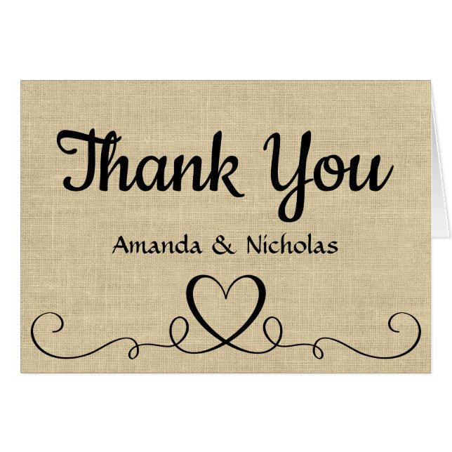 Rustic Thank You Brown Burlap Country Wedding (Front Horizontal)