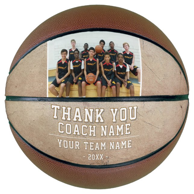 Rustic Thank you Coach Team Name and Photo Basketball (Front)