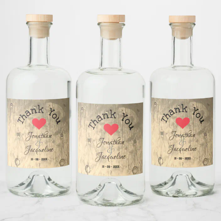 Rustic Thank You Custom Names Chic Wedding Liquor Bottle Label | Zazzle