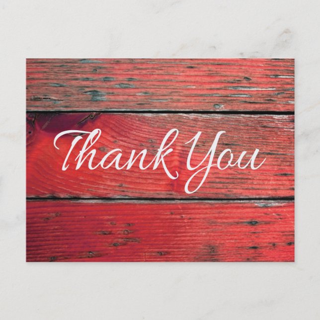 Rustic Thank You Distressed Red Wood Postcard (Front)