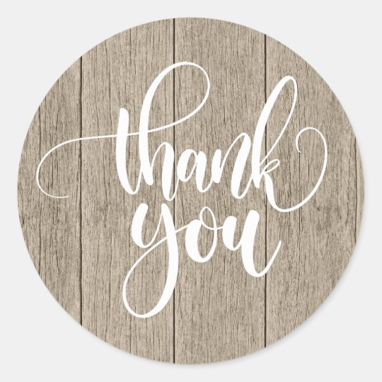 Rustic Thank You Distressed Wood Country Wedding Classic Round Sticker ...