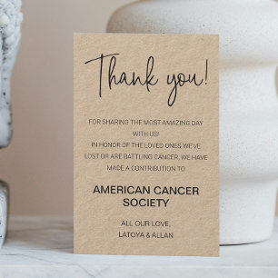 Rustic Thank You Donate To Charity Wedding Place Card