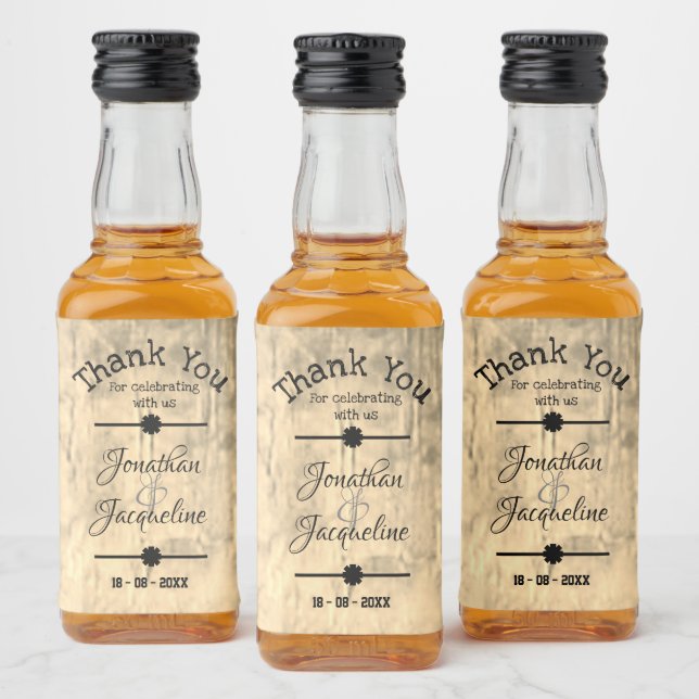 Rustic Thank You Favors Chic Script Wedding Mini  Liquor Bottle Label (Bottles)
