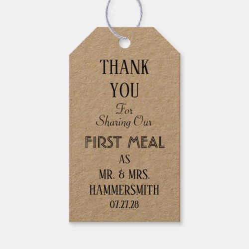 Rustic Thank You For Sharing Our First Meal Gift Tags