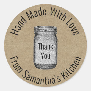 Rustic Thank You Kraft Paper Hand Made Mason Jar Classic Round Sticker