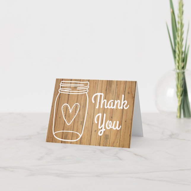 Rustic Thank You Mason Jar Brown Wood Wedding (Front)