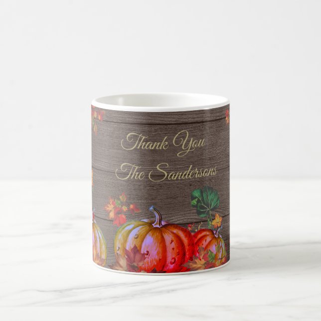 Rustic Thank YOU Orange Pumpkin Fall Leaves Wood  Coffee Mug (Center)