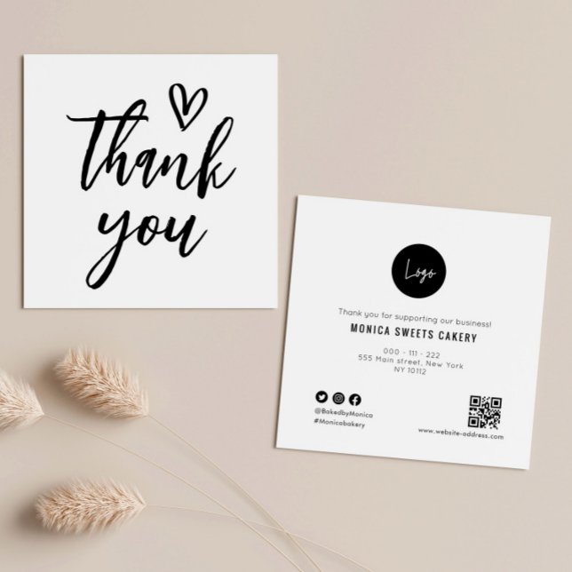 Rustic thank you script square business card (Creator Uploaded)