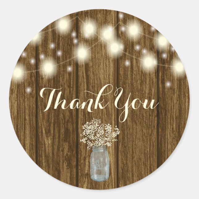Rustic Thank You Sticker, Thank You Tag, Rustic Classic Round Sticker (Front)