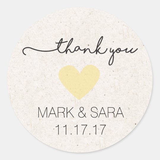 Rustic, Thank You Stickers With Yellow Heart 