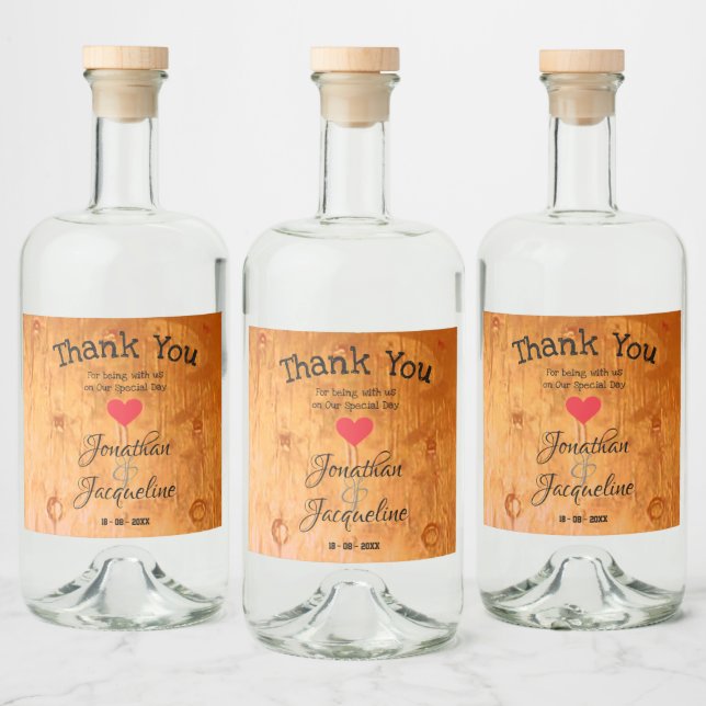 Rustic Thank You Wedding Favor Custom Names Chic Liquor Bottle Label (Bottles)