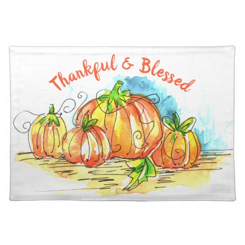Rustic Thankful And Blessed Thanksgiving Pumpkin Cloth Placemat