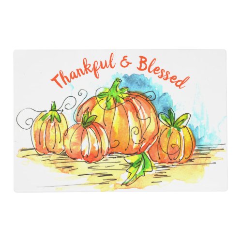 Rustic Thankful And Blessed Thanksgiving Pumpkin Placemat
