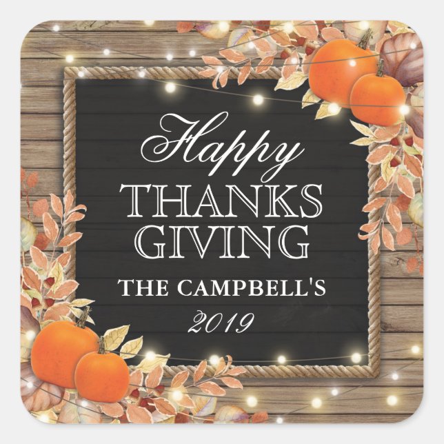 Rustic Thankful Autumn Fall Harvest Thanksgiving Square Sticker (Front)