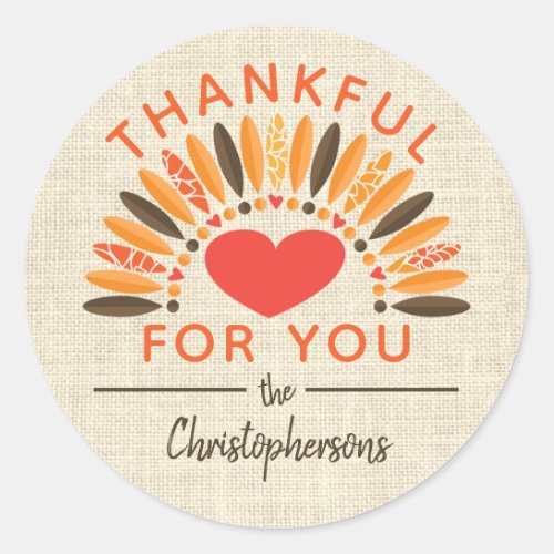 Rustic THANKFUL FOR YOU Name Thanksgiving Classic Round Sticker