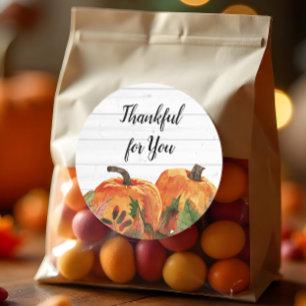 Rustic Thankful for You Watercolor Pumpkins Classic Round Sticker
