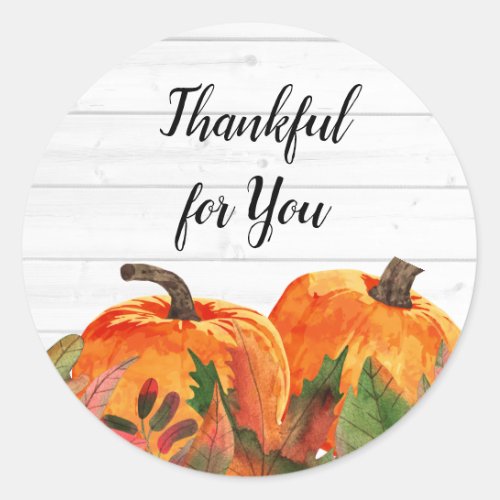 Rustic Thankful for You Watercolor Pumpkins Classic Round Sticker