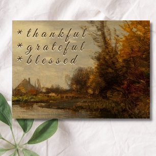 Rustic Thankful Grateful Blessed Autumn Cottage Holiday Card