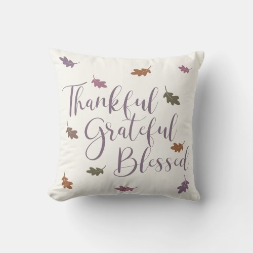 Rustic Thankful Grateful Blessed Autumn Leaves Throw Pillow