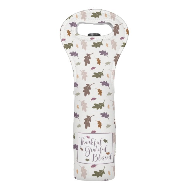 Rustic Thankful Grateful Blessed Autumn Leaves Wine Bag (Front)