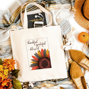 Rustic Thankful Grateful Blessed Fall Sunflower Tote Bag