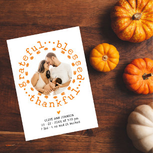 Rustic Thankful Photo Thanksgiving Baby Shower Thank You Card