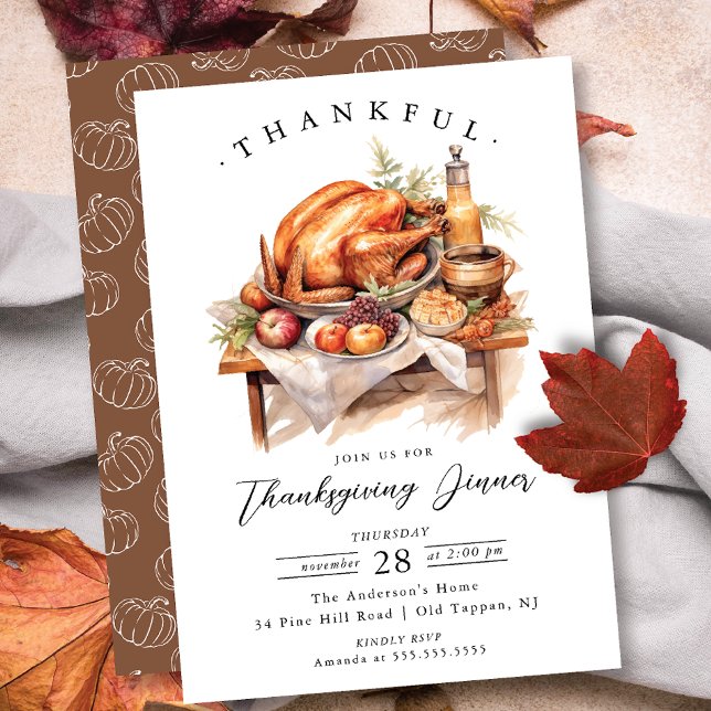 Rustic Thankful Thanksgiving Dinner Invitation (Creator Uploaded)