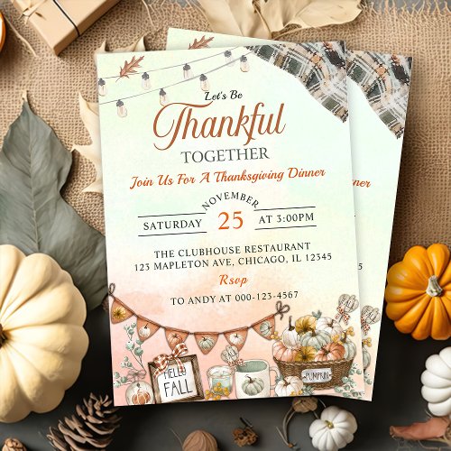 Rustic Thankful Together Thanksgiving Dinner Invitation