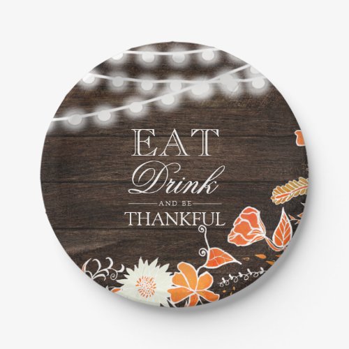 Rustic thankful typography wood Thanksgiving Paper Plates