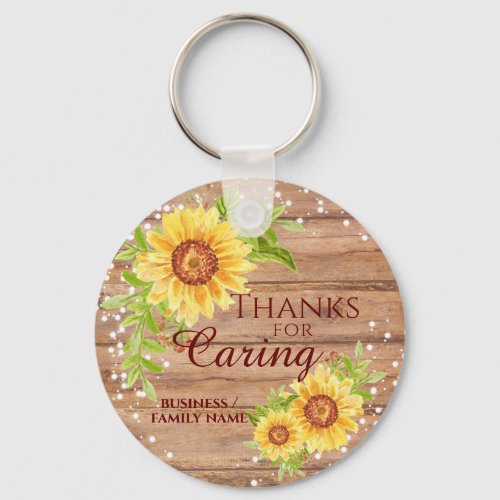 Rustic Thanks for Caring Floral Sunflower Keychain