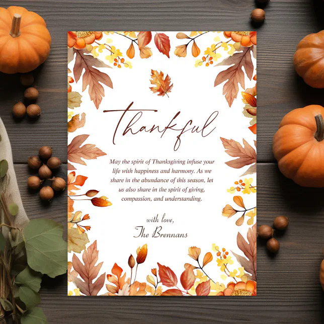 Rustic Thanksgiving Autumn Fall Thankful Holiday Card | Zazzle