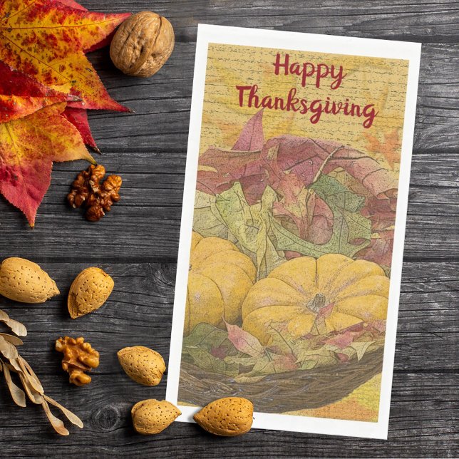 Rustic Thanksgiving Autumn Leaves Gourds Custom Paper Guest Towels (Creator Uploaded)