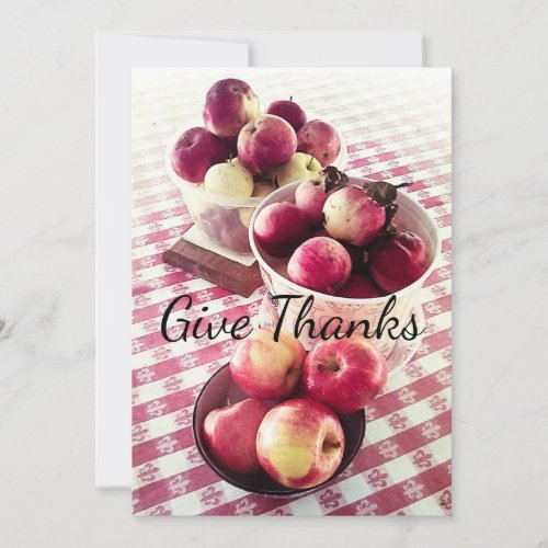 Rustic Thanksgiving Burgundy Apple Basket Photo Holiday Card