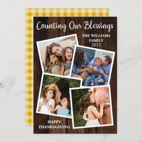 Rustic Thanksgiving Counting Our Blessings 4 Photo Holiday Card