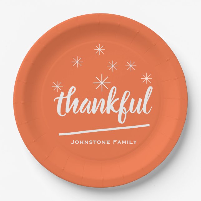 Rustic Thanksgiving Custom Name Thankful Cute Cool Paper Plates (Front)