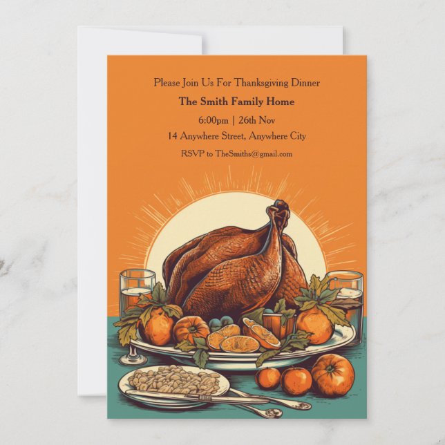 Rustic Thanksgiving Day Turkey Invitation (Front)
