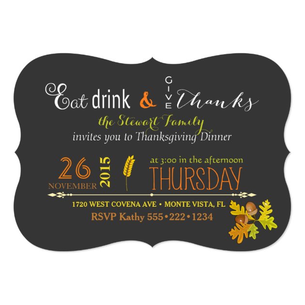 Rustic Thanksgiving Dinner Autumn Chalkboard Card