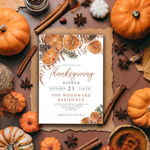 Rustic Thanksgiving Dinner Citrus Pine Invitation