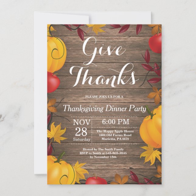 Rustic Thanksgiving Dinner Party Fall Autumn Invitation (Front)