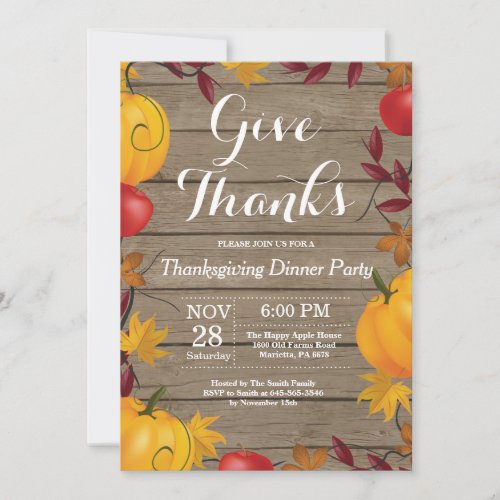 Rustic Thanksgiving Dinner Party Fall Autumn Invitation
