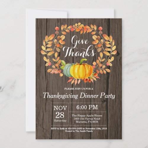 Rustic Thanksgiving Dinner Party Fall Autumn Invitation