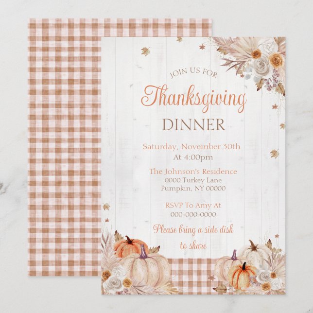 Rustic Thanksgiving Dinner Party Invitation (Front/Back)